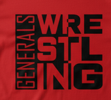 Bright red t-shirt with Generals Wrestling design