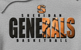 Heather grey hoodie with Sheridan Generals Basketball design